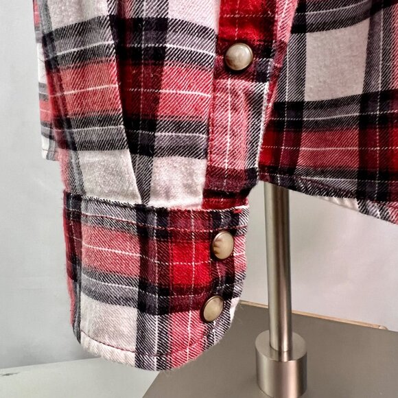 BEA Jach's Girlfriend Red & White Plaid Flannel Button-Up Long Sleeve Shirt Larg - Picture 9 of 9